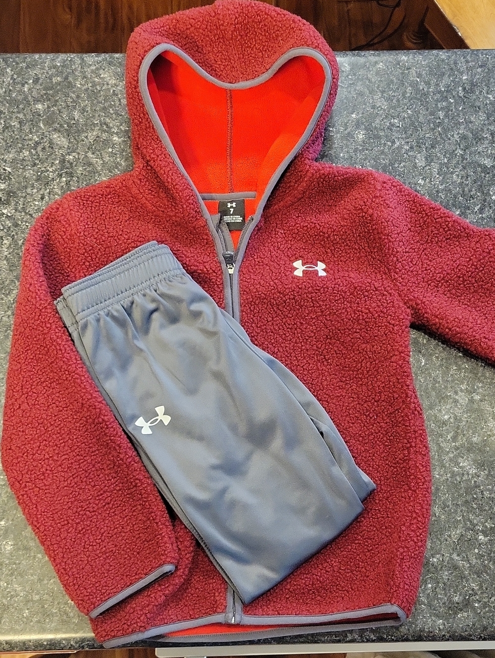 Under Armour Kids Maroon Sherpa Hoodie with Gray Active Joggers NWOT